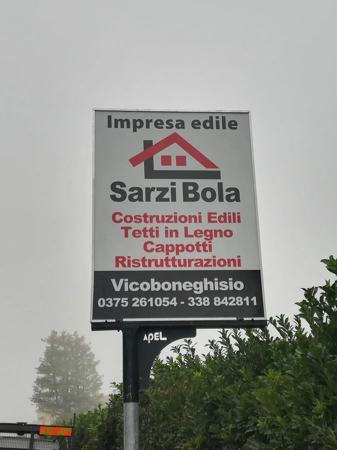 Cartello pubblicitario Sarzi Bola nella nebbia, Vicoboneghisio (MN)